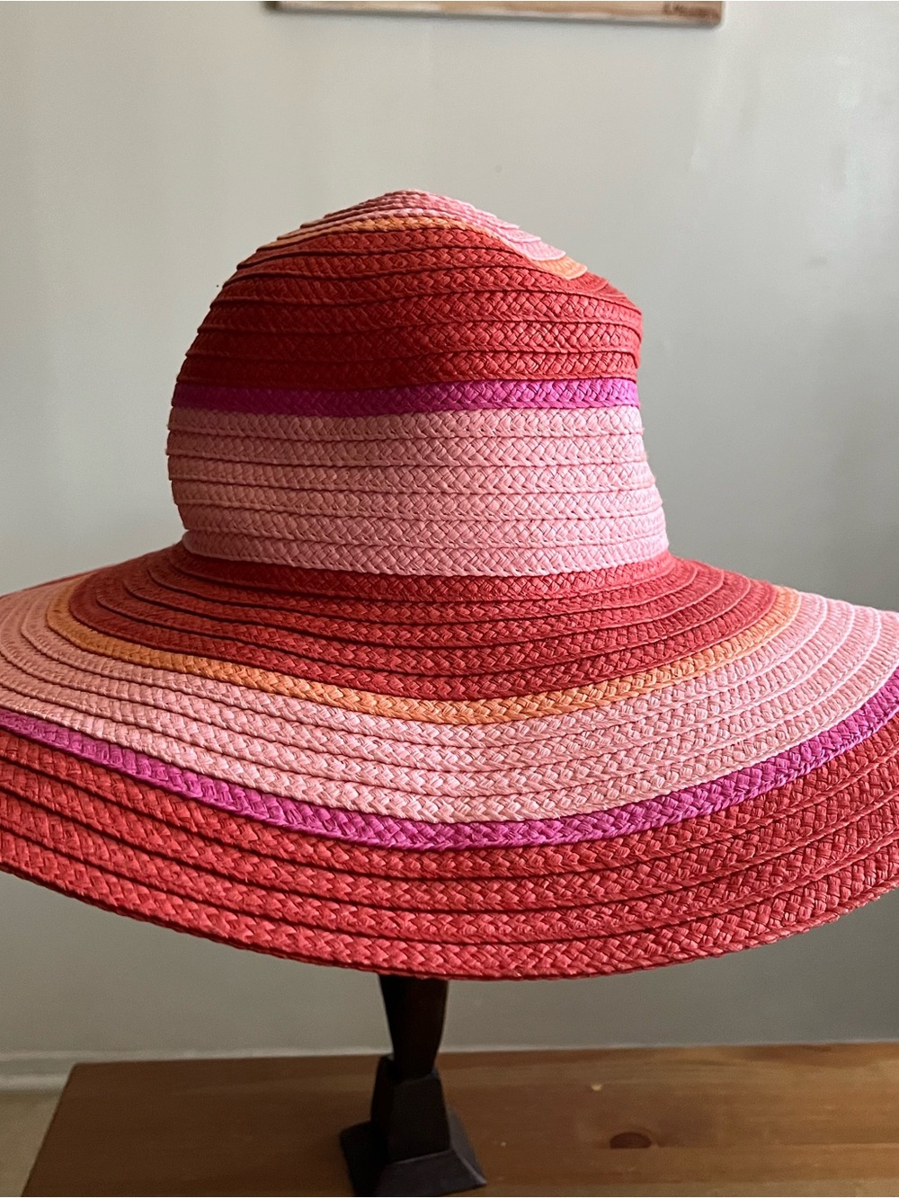 Women’s Wide Brim Sun Hat - Pink & Coral Stripe